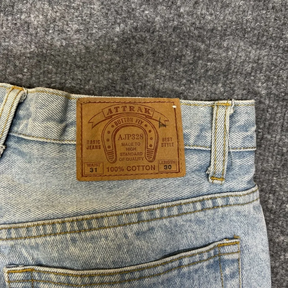Attrak Jeans Blue Denim Pockets Mid Rise Classic Straight Fit Button Fly - 28X29